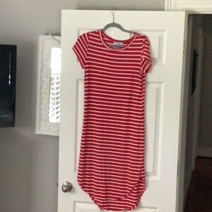 She + Sky Red and White Striped T-shirt Dress with rounded hem - Size M